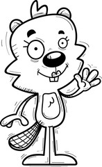 Cartoon Female Beaver Waving