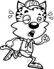 Exhausted Cartoon Female Bobcat Scout