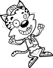 Cartoon Female Bobcat Scout Jumping