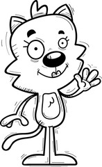 Cartoon Female Cat Waving