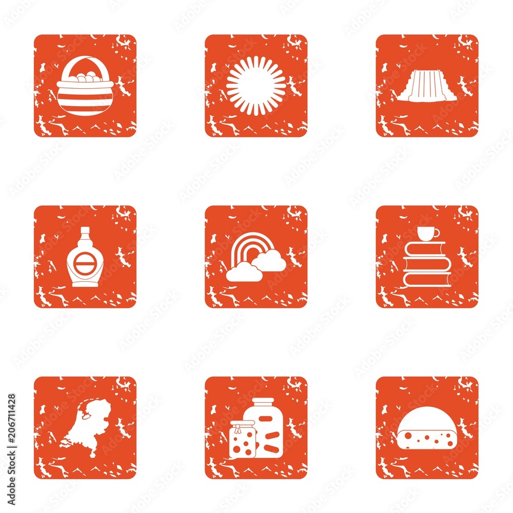 Poster conditionally icons set. grunge set of 9 conditionally vector icons for web isolated on white backgr