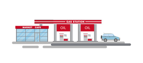 Vector flat illustration of gas station with car.