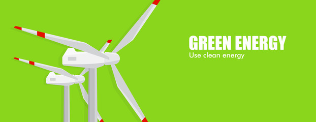Vector windmills on green background.Alternative energy .