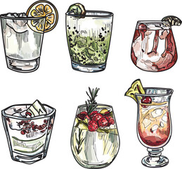 Hand drawn illustration of set of cocktails.
 - obrazy, fototapety, plakaty