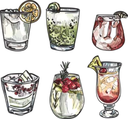 Foto op Plexiglas Hand drawn illustration of set of cocktails.   © musicphone1