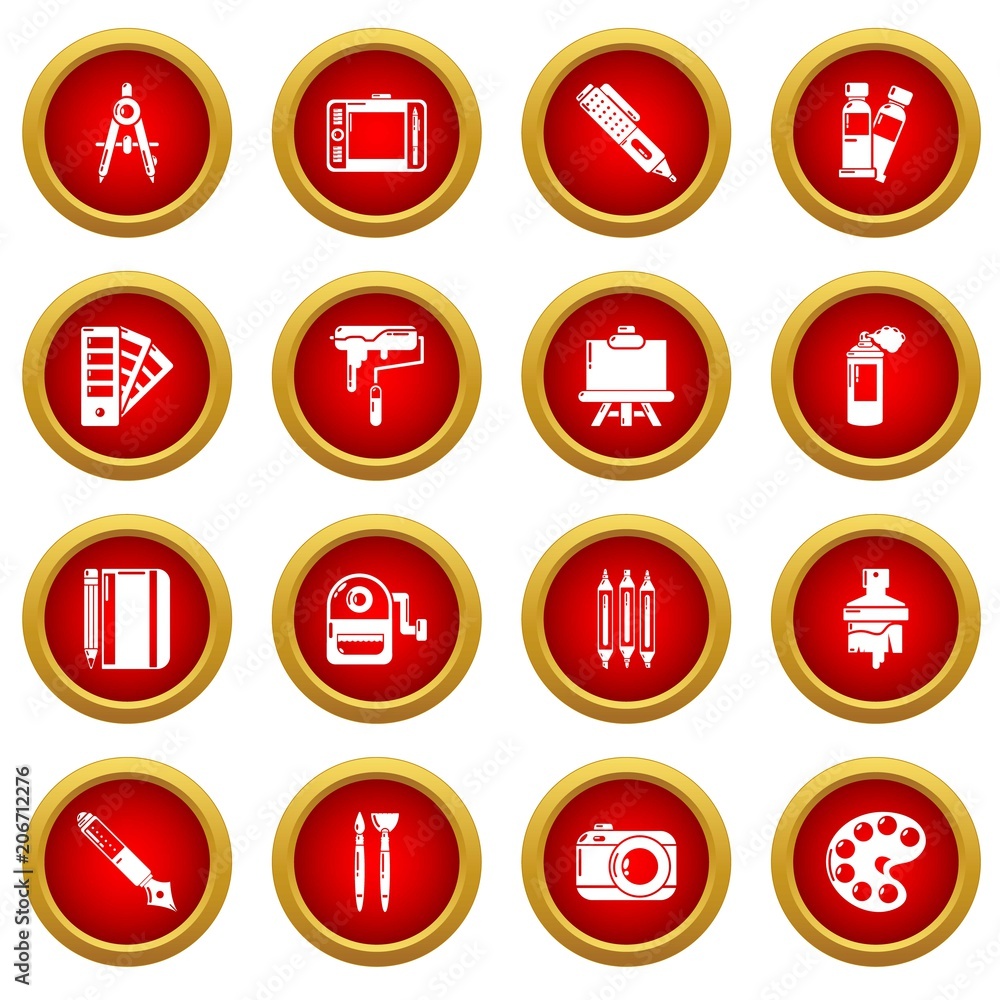 Poster design and drawing tools set. simple illustration of 16 design and drawing tools vector icons for we