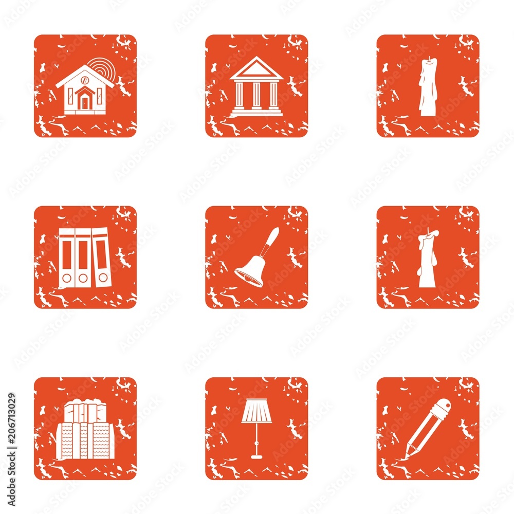 Poster plan of building icons set. grunge set of 9 plan of building vector icons for web isolated on white 