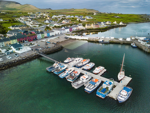 Boats Docked at Portmagee Harbor in County Kerry, Ireland