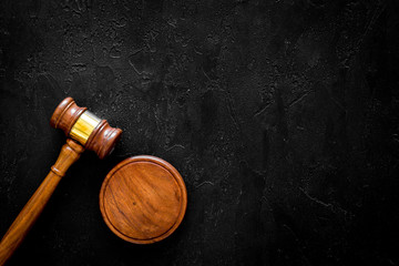 Lawyer or attorney concept. Judge gavel on black background top view copy space