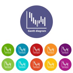 Gantt diagram icons color set vector for any web design on white background