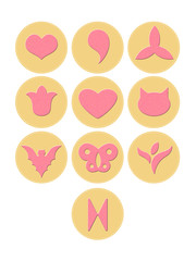 A set of 10 schemes of haircuts for the bikini zone or an intimate haircut in the form of a circle. Isolated on white background.