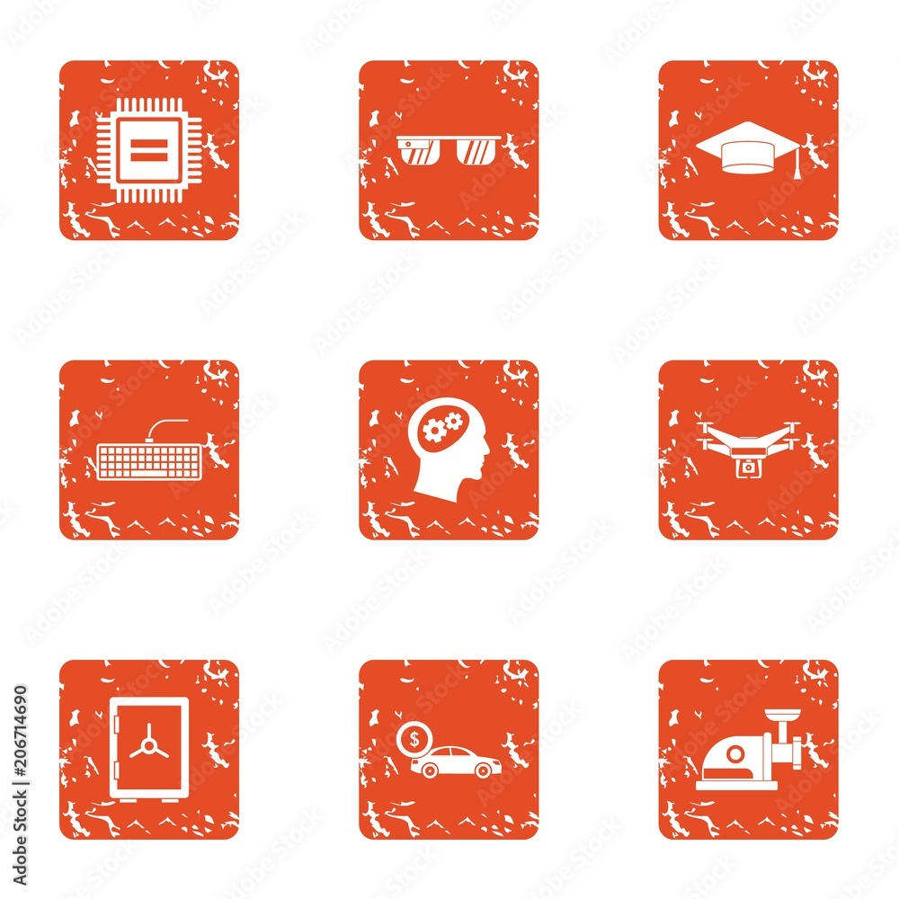 Aufkleber silicon chip icons set. grunge set of 9 silicon chip vector icons for web isolated on white backgrou