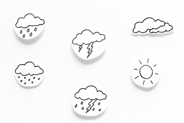 Modern weather icons set on white background top view
