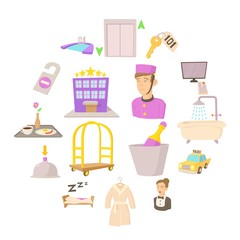 Hotel items set. Cartoon illustration of 16 hotel items vector icons for web