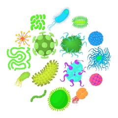Virus bacteria forms icons set. Cartoon illustration of 16 virus bacteria forms vector icons for web