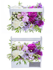 Fresh, lush bouquet of colorful flowers, isolated on white background