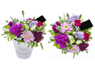 Fresh, lush bouquet of colorful flowers, isolated on white background