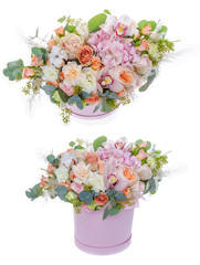 Fresh, lush bouquet of colorful flowers, isolated on white background