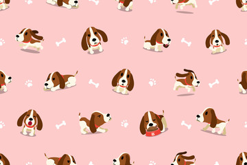 Fototapeta premium Vector cartoon character hound dog seamless pattern