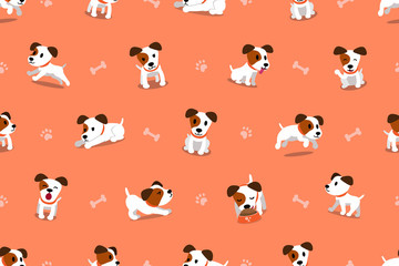 Vector cartoon character jack russell terrier dog seamless pattern