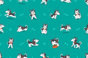 Vector cartoon character siberian husky dog seamless pattern © jaaakworks