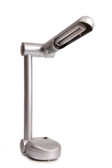 Modern metal table lamp on a white background