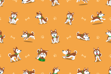 Vector cartoon siberian husky dog seamless pattern © jaaakworks