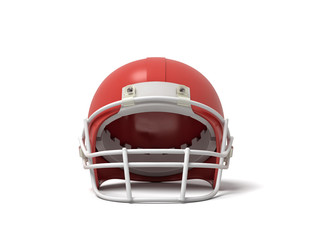 Fototapeta premium 3d rendering of a red American football helmet with a white protective grid on a white background.
