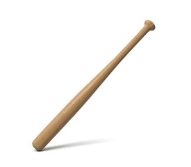3d rendering of a single wooden baseball bat with polish finishing standing on a white background.