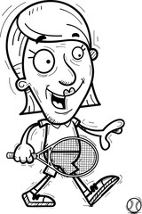 Cartoon Senior Tennis Player Walking