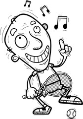 Cartoon Senior Tennis Player Dancing