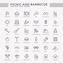 Picnic and barbecue outline icons.