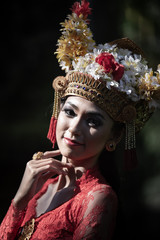 Portrait of Native Bali women wearing traditional Bali costume with Crown