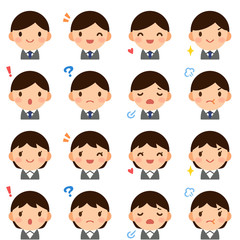 Isolated set of young suit man & woman flat style avatar expressions