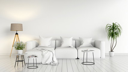 sofa modular and lamp in white living room interior, 3D rendering