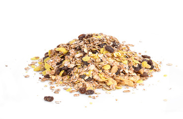 Breakfast Muesli isolated on white.