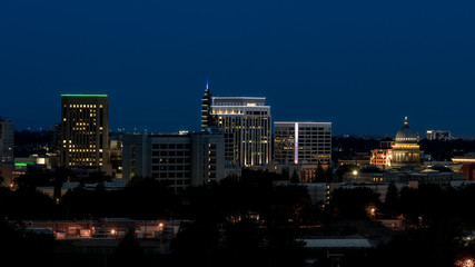 Fototapeta premium Skyline of Boise Idaho seen at night with deep dark blue sky