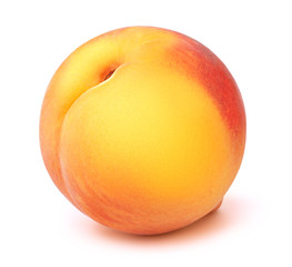 Fresh red and yellow peach fruit isolated on the white background with clipping path. One of the best isolated peaches that you have seen.