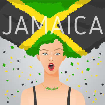 Surprised Woman with National Flag in Afro Hair  : Vector Illustration