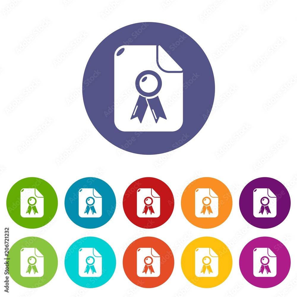 Poster certificate icons color set vector for any web design on white background