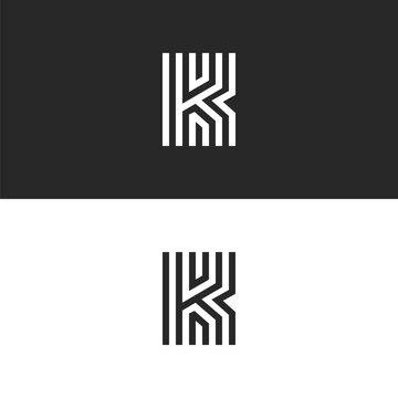 Letter K logo minimal moogram linear design. Exquisite creative blac and white thin lines initial emblem for business card identity symbol.