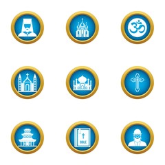 Religious peace icons set. Flat set of 9 religious peace vector icons for web isolated on white background