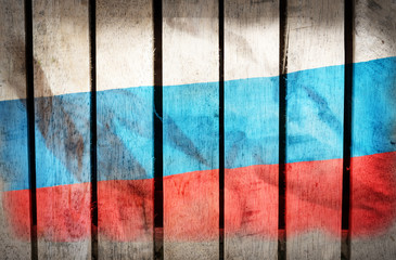 Vintage filtered,Russia national flag on wood background