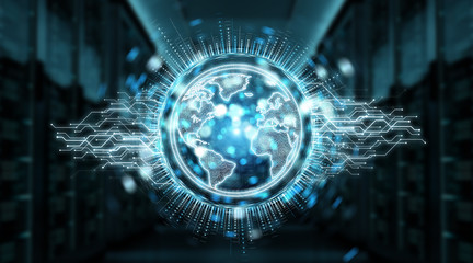 Globe network hologram with America Usa map 3D rendering