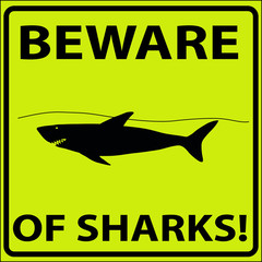 vector illustration of beware of sharks sign
