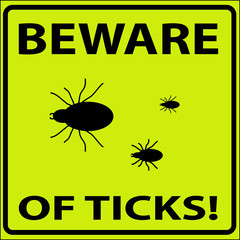 vector illustration of beware of ticks sign