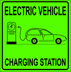 Green/Black Vector illustration of Electric Vehicle charging station Sign