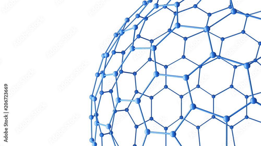 Poster blue network connections with points and lines on white background in technology concept. 3d illustr