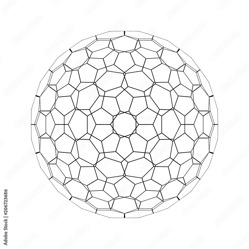 Aufkleber sphere shape with network connection lines in technology concept on white, 3d abstract illustration