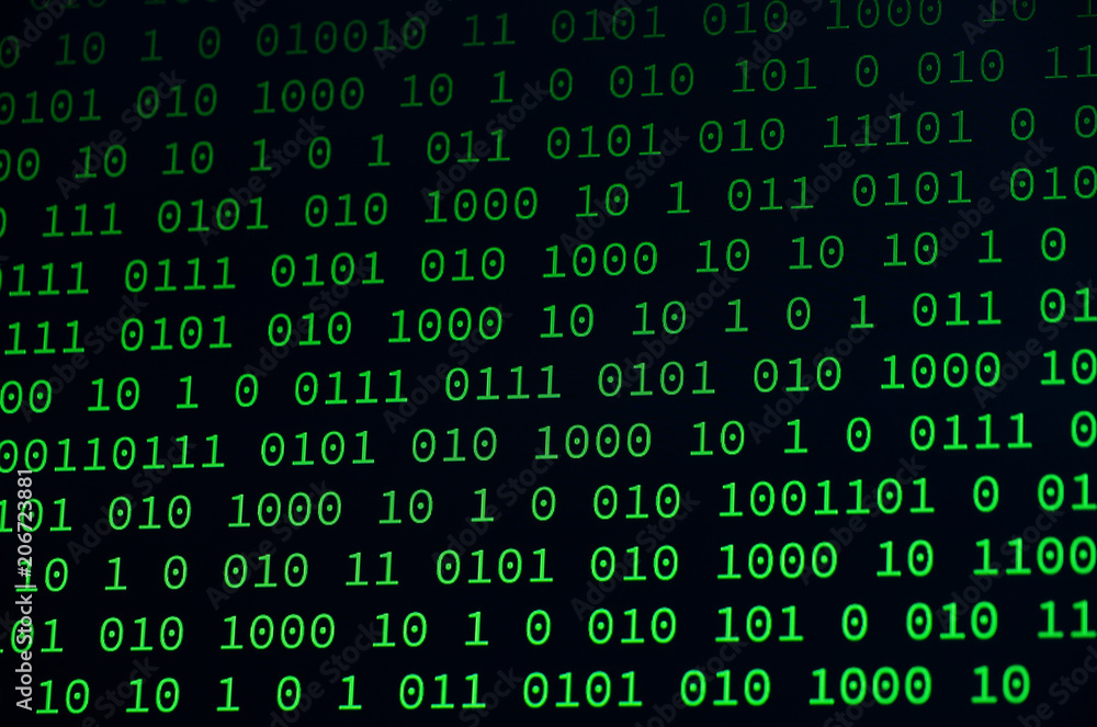 Poster 01 or binary data on the computer screen isolated on black background, 3d illustration